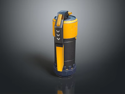 Tactical Cylindrical Weapon With Yellow Black Strap And Mechanical Design Details 3d model