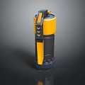 Tactical Cylindrical Weapon With Yellow Black Strap And Mechanical Design Details