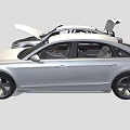 Two Silver Sedans With Open Hood And Doors Modern Car Design Features 3d model