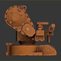 Orange Industrial Mechanical Device Featuring Gears Bolts And Metal Structure Details