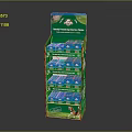Green Multi Tiered Display Shelf For Blue Packaged Dog Treats With Puppy Design
