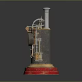 Vintage Steam Engine Model With Metal Structure Red Base And Gear Mechanism