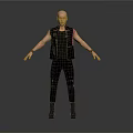 Bald Man In Black Vest With Studded Pants And Boots Arms Outstretched Gray Background