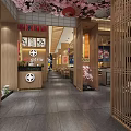 Traditional Japanese Restaurant Interior With Cherry Blossom Ceiling Decor Wooden Counter Bar And Seating