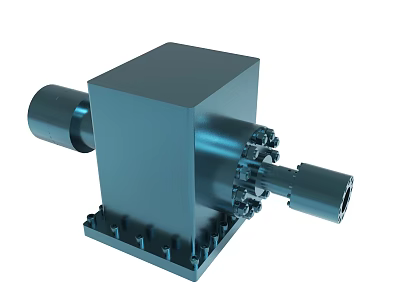 Industrial Mechanical Component Featuring Blue Metallic Structure Cylindrical Parts And Base Mounting 3d model