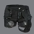 Black Ripped Cargo Shorts With Leather Accents Chain Details And Metal Buttons