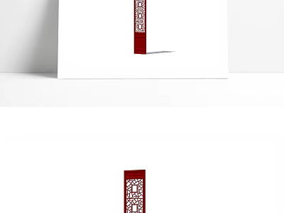 Traditional Chinese Style Partition With Red Openwork Carvings For Interior Decoration 3d model