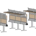 Functional Modern Desk And Chair Set With Metal Frame And Wooden Seats