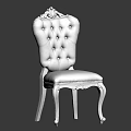 Classic Dining Chair With Grey Tufted Backrest Leaf Pattern Seat Cushion Wooden Legs Brass Accents