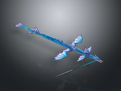 Mythical Blue Purple Dragon With Long Scaly Body Multiple Glowing Wings Fish Like Tail Fins 3d model