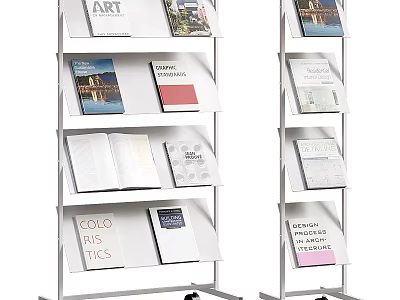 Multi Tiered Mobile Bookcase With Various Themed Books And Rolling Wheels 3d model