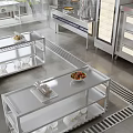Modern Commercial Kitchen With Open Layout Stainless Steel Equipment And Worktables