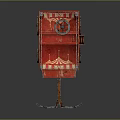 Red Clown Themed Mobile Cart With Decorated Exterior And Wooden Wheels For Carnival Events