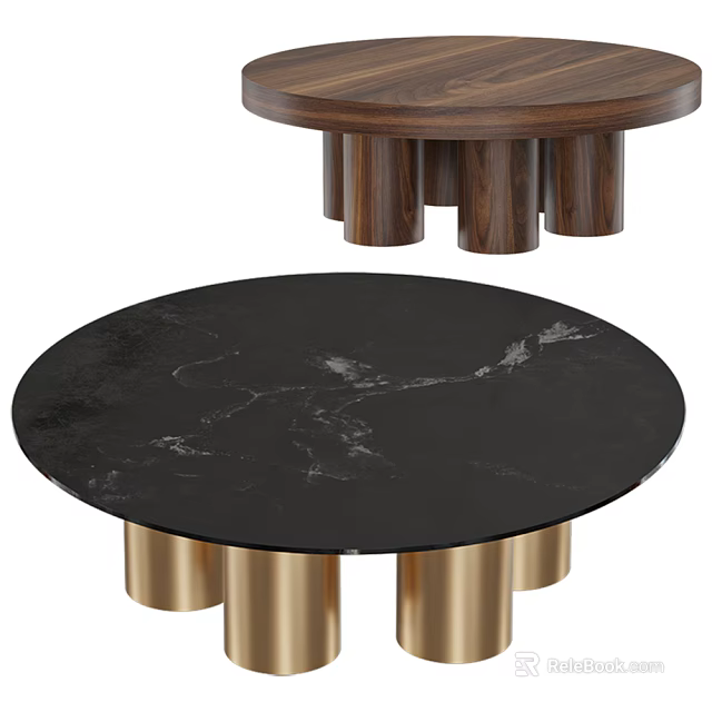 Modern Round Coffee Table With Black Marble Top And Golden Legs Design 3d model 
