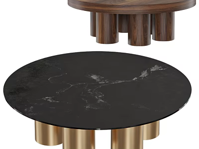 Modern Round Coffee Table With Black Marble Top And Golden Legs Design 3d model
