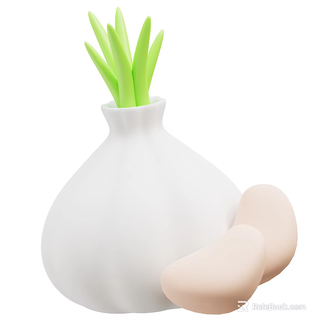 Fresh Organic Onion Vegetable With Green Leaves And Sliced Bulbs On White Surface 3d model 