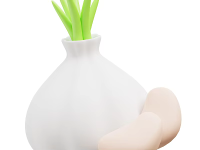 Fresh Organic Onion Vegetable With Green Leaves And Sliced Bulbs On White Surface 3d model