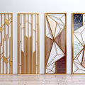 Modern Geometric Room Dividers With Golden Frames And Patterned Panels 3d model