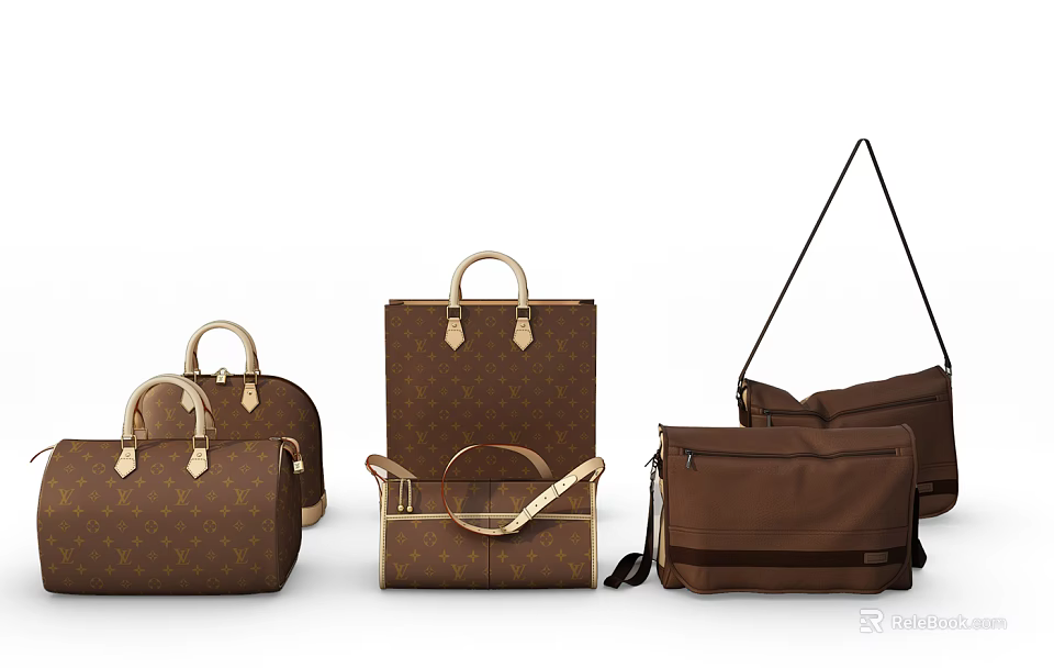 Classic Brown Leather Bags Collection Featuring Tote Shoulder And Duffle Designs 3d model 