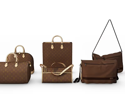 Classic Brown Leather Bags Collection Featuring Tote Shoulder And Duffle Designs 3d model