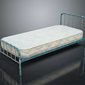 Single Bed with Blue Metal Frame and Light Colored Mattress in Simple Modern Design
