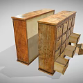 Wooden Display Cabinet Shelves with Multiple Open and Closed Drawers for Rustic Storage Showcase