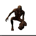 Skinny Monster Character With Exposed Ribs Skeletal Body Holding Skull On Dark Background