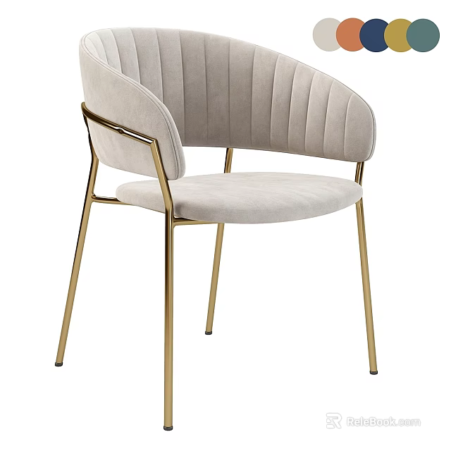 Elegant Modern Single Chair With Beige Ribbed Back And Gold Metal Legs 3d model 