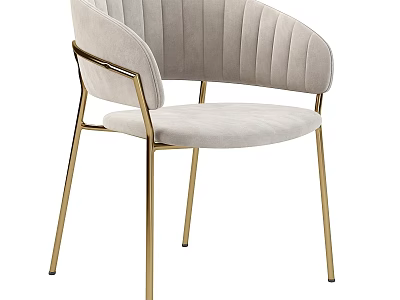Elegant Modern Single Chair With Beige Ribbed Back And Gold Metal Legs 3d model