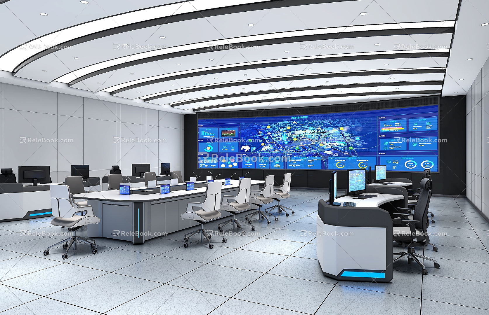 Video monitoring room of command center 3d model