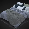 Double Bed with Gray and Light Gray Velvet Duvet and Multi Colored Pillows Setup