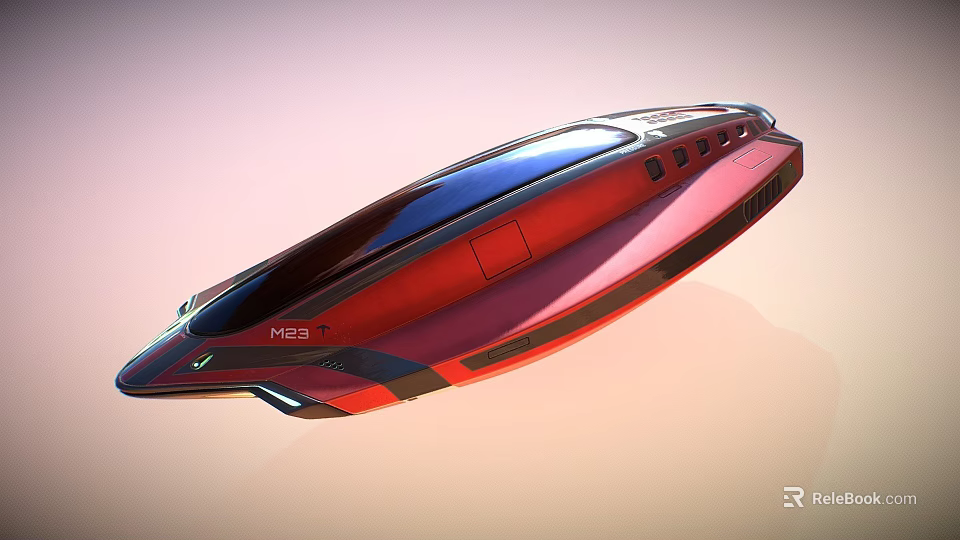 Red And Blue Futuristic Spaceship With Streamlined Design Model X28 3d model 