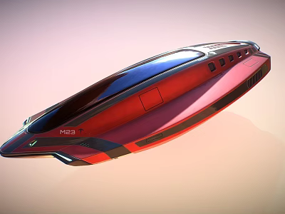 Red And Blue Futuristic Spaceship With Streamlined Design Model X28 3d model