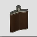 Brown Leather Wrapped Flask With Silver Metal Cap And Stitching Detail