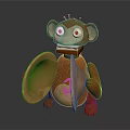 Brown Monkey Doll With Red Cheeks Big Eyes Holding Round Shield And Metal Spikes