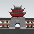 Chinese-style ancient building city gate tower 3d model