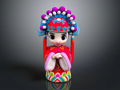 Colorful Traditional Chinese Opera Character Decorative Ornament Set with Red Costume Purple White Beaded Headpiece 3d model