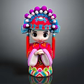Colorful Traditional Chinese Opera Character Decorative Ornament Set with Red Costume Purple White Beaded Headpiece