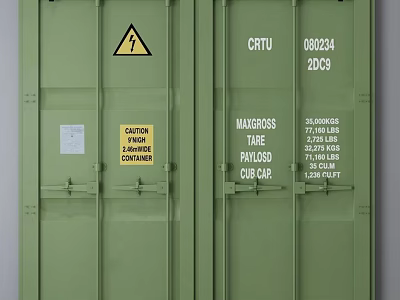 Green Shipping Container With High Voltage Caution Label And 20DC Markings 3d model