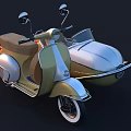 Vintage Golden Motorcycle With Silver Sidecar Brown Seats And Classic Retro Design
