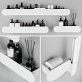 Black Wall Mounted Bathroom Cabinet Shelves with Toiletries Towel Holder and Toilet Paper Holder