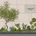 Indoor Landscape Design With Large Tree Rounded Topiaries Glowing Sphere And Coffee Shop Wall