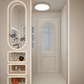 Modern Bathroom With White Door Arched Glass LED Strip Lights Niche And Green Plants