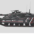 Type 90 Black Military Tank With Red And White Decorative Accents