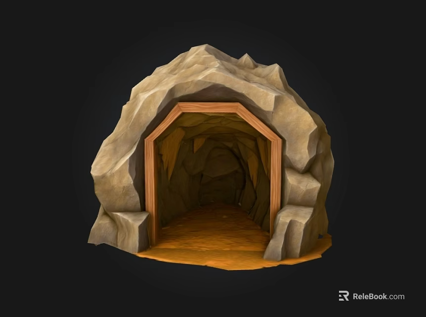3D Rendered Cave Entrance With Stone Exterior And Dark Interior Passage 3d model 