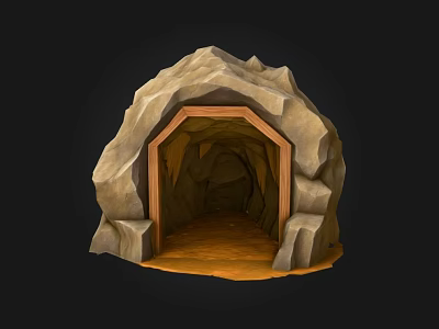 3D Rendered Cave Entrance With Stone Exterior And Dark Interior Passage 3d model