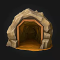 3D Rendered Cave Entrance With Stone Exterior And Dark Interior Passage