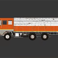 Orange and White Dump Truck With Open Bed Green Railings and Multiple Wheels