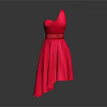 Stylish Red One Shoulder Dress With Embellished Waist And Asymmetric Hem