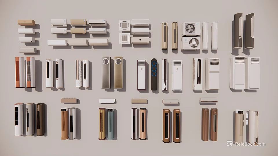 Various Modern Air Conditioner Fans With Different Styles And Designs 3d model